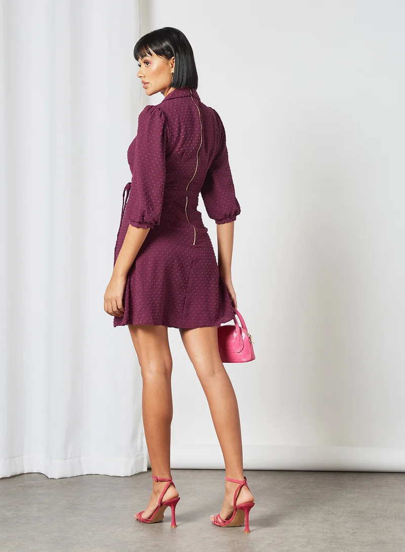 Closet London Textured Mini Wrap Dress Burgundy