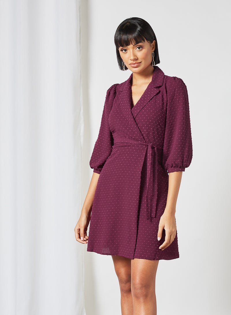 Closet London Polka Dot Print Wrap Dress Burgundy  - Image 3