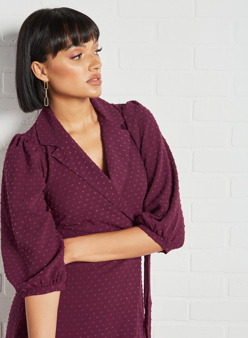 Closet London Polka Dot Print Wrap Dress Burgundy  - Image 2
