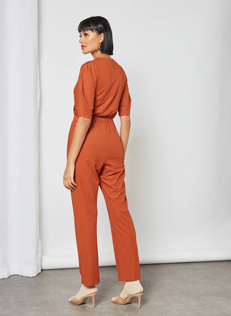Closet London Wrap Jumpsuit Rust