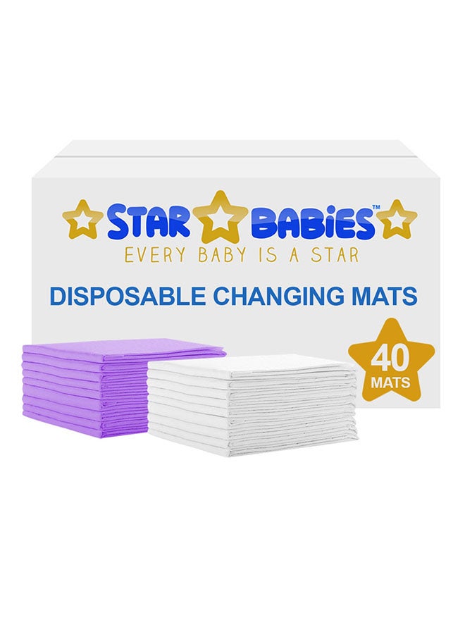 STAR BABiES 40-Piece Disposable Changing Mat - White/Lavender  - Image 1