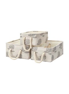 LAWAZIM 3-Piece Printed Tree Leaves Storage Basket Set Beige 35x25x16cm  - Image 1