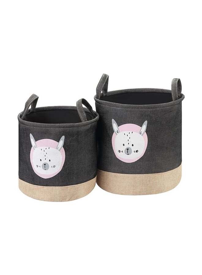 لوازم مجموعة سلال غسيل مستديرة مكونة من قطعتين أسود/بيج 30x29سم - Image 1