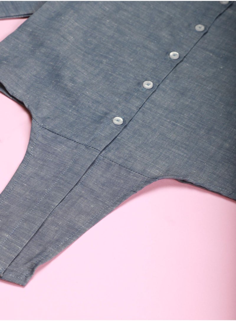 Neon Girls Collared Neck Long Sleeve Blouse Denim Blue  - Image 4