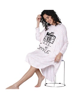 Miss London Loose Fit Knee Length Night Gown Cream  - Image 5