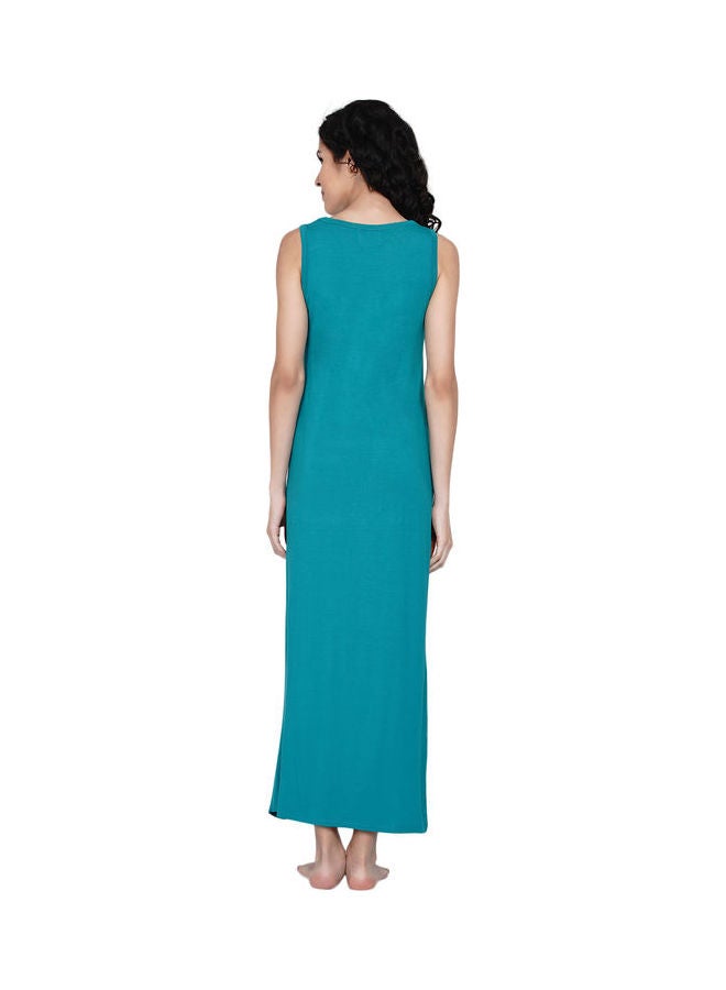 Miss London Printed Super Soft Sleeveless Night Gown Teal Green - Image 2