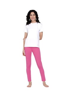Miss London High Waist Ultra Soft Tummy Support Stretchy Leggings Pink  - Image 5