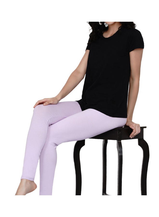 Miss London - High Waist Ultra Soft Tummy Support Stretchy Leggings Light Lavender - Image 1