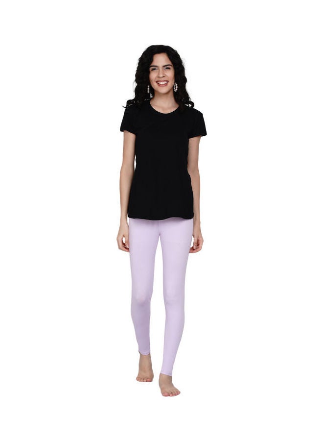 Miss London - High Waist Ultra Soft Tummy Support Stretchy Leggings Light Lavender - Image 1