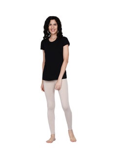 Miss London High Waist Ultra Soft Tummy Support Stretchy Leggings Cream  - Image 5