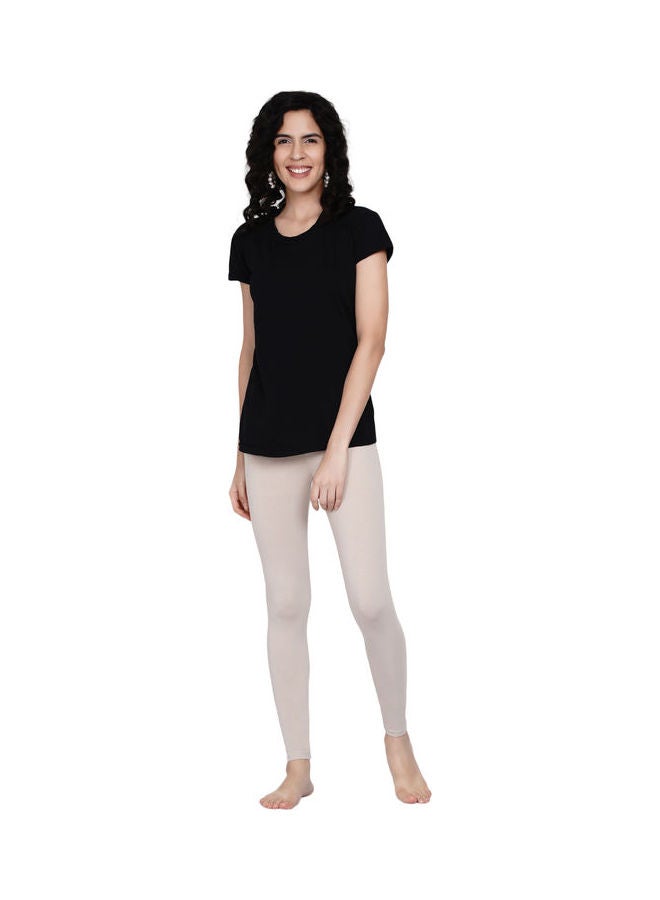 Miss London - High Waist Ultra Soft Tummy Support Stretchy Leggings Cream - Image 1