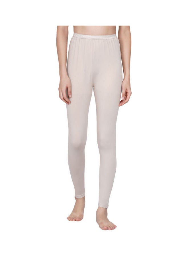 Miss London - High Waist Ultra Soft Tummy Support Stretchy Leggings Cream - Image 1