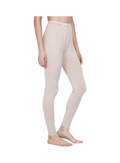 Miss London High Waist Ultra Soft Tummy Support Stretchy Leggings Cream  - Image 3