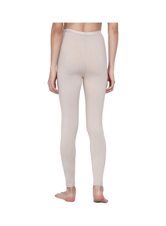 Miss London - High Waist Ultra Soft Tummy Support Stretchy Leggings Cream - Image 1