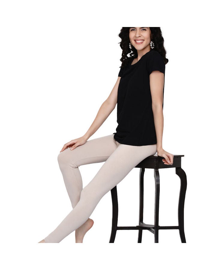 Miss London - High Waist Ultra Soft Tummy Support Stretchy Leggings Cream - Image 1