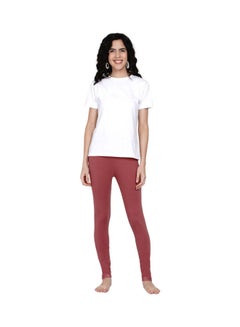 Miss London High Waist Ultra Soft Tummy Support Stretchy Leggings With Lace Brick Red  - Image 4
