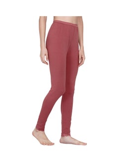 Miss London High Waist Ultra Soft Tummy Support Stretchy Leggings With Lace Brick Red  - Image 3