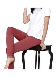 Miss London High Waist Ultra Soft Tummy Support Stretchy Leggings With Lace Brick Red  - Image 5