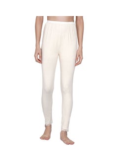 Miss London High Waist Ultra Soft Tummy Support Stretchy Leggings With Lace Cream  - Image 1