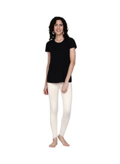 Miss London High Waist Ultra Soft Tummy Support Stretchy Leggings With Lace Cream  - Image 5