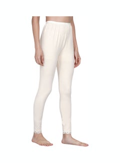 Miss London High Waist Ultra Soft Tummy Support Stretchy Leggings With Lace Cream  - Image 3