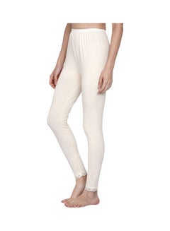 Miss London High Waist Ultra Soft Tummy Support Stretchy Leggings With Lace Cream  - Image 4