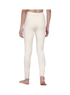 Miss London High Waist Ultra Soft Tummy Support Stretchy Leggings With Lace Cream  - Image 2