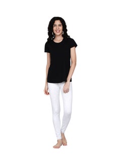 Miss London High Waist Ultra Soft Tummy Support Stretchy Leggings With Lace Off White  - Image 5
