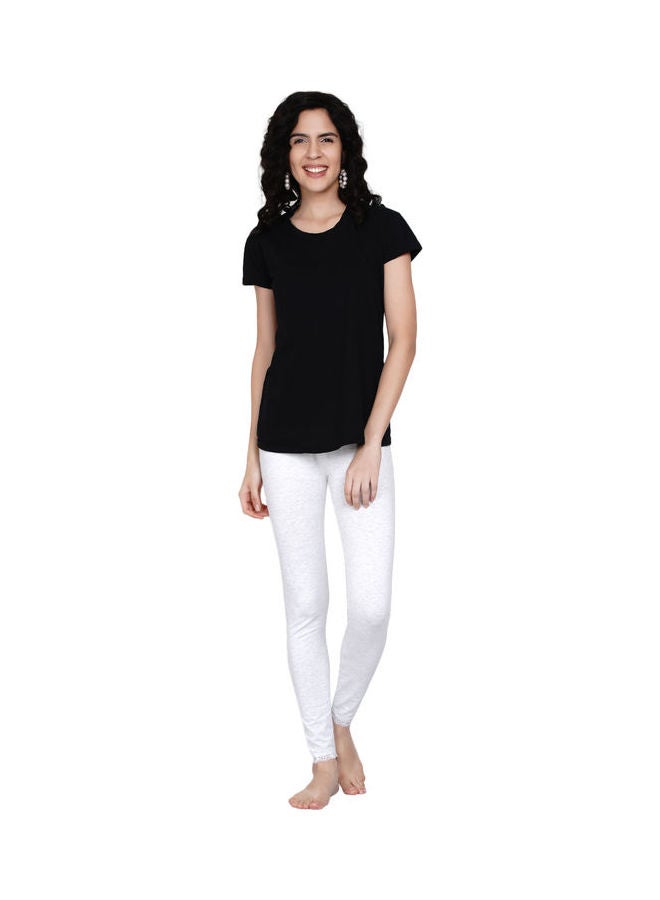 Miss London High Waist Ultra Soft Tummy Support Stretchy Leggings With Lace Off White  - Image 5