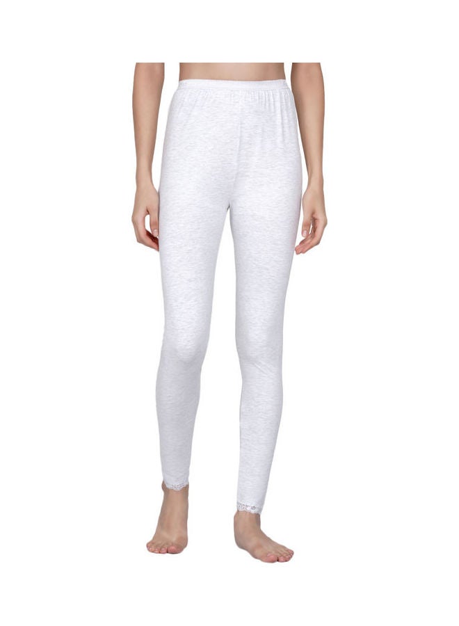 Miss London High Waist Ultra Soft Tummy Support Stretchy Leggings With Lace Off White  - Image 1