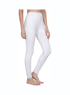 Miss London High Waist Ultra Soft Tummy Support Stretchy Leggings With Lace Off White  - Image 3