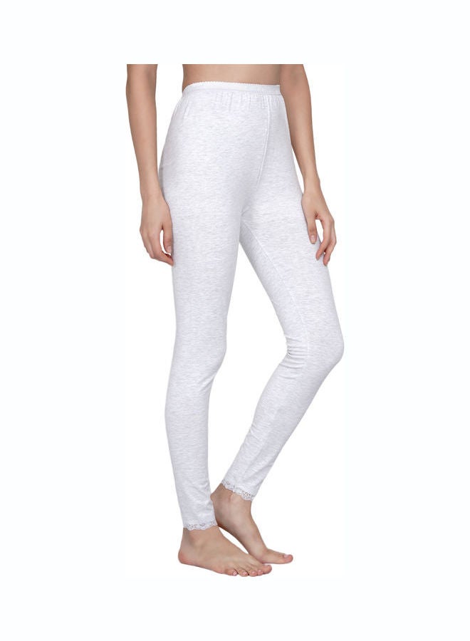 Miss London High Waist Ultra Soft Tummy Support Stretchy Leggings With Lace Off White  - Image 3