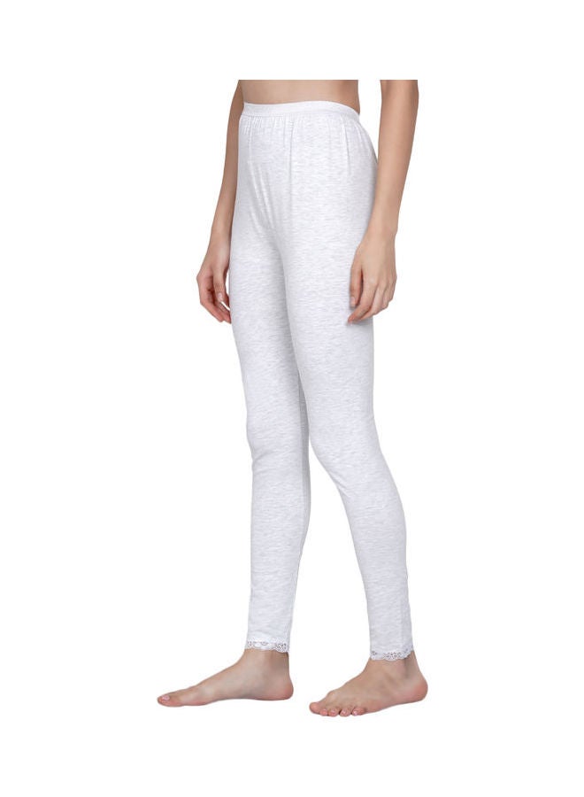 Miss London High Waist Ultra Soft Tummy Support Stretchy Leggings With Lace Off White  - Image 4