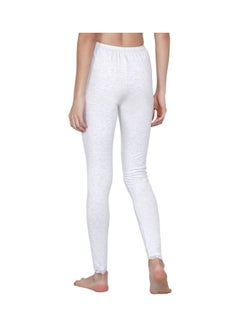 Miss London High Waist Ultra Soft Tummy Support Stretchy Leggings With Lace Off White  - Image 2