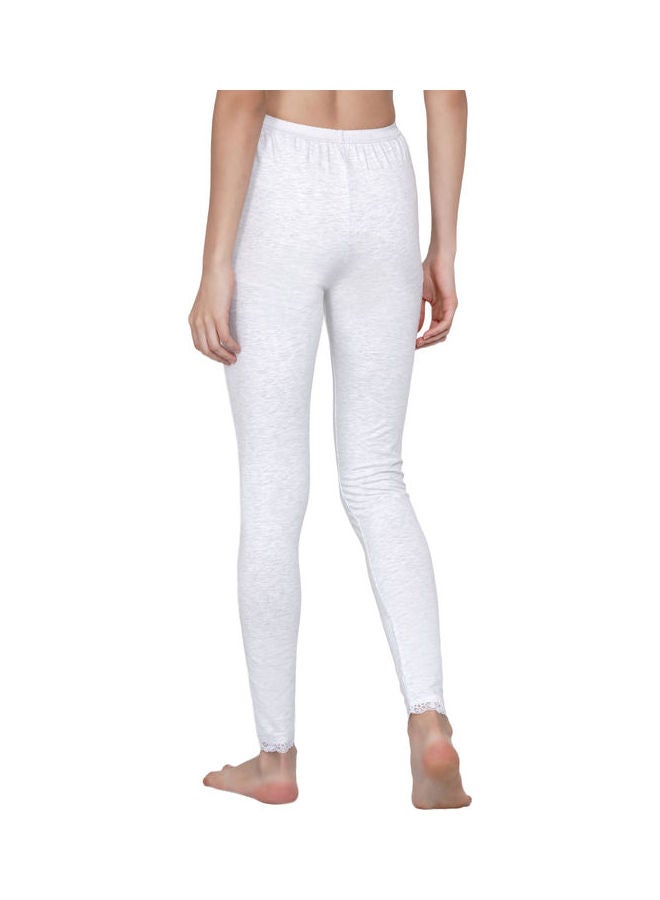 Miss London High Waist Ultra Soft Tummy Support Stretchy Leggings With Lace Off White  - Image 2