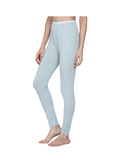 Miss London High Waist Ultra Soft Tummy Support Stretchy Leggings With Lace Tea Green/Blue  - Image 4
