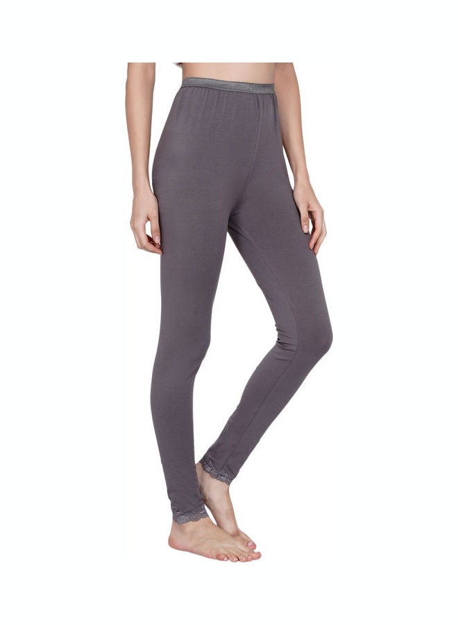 Miss London High Waist Ultra Soft Tummy Support Stretchy Leggings With Lace Grey - Image 3