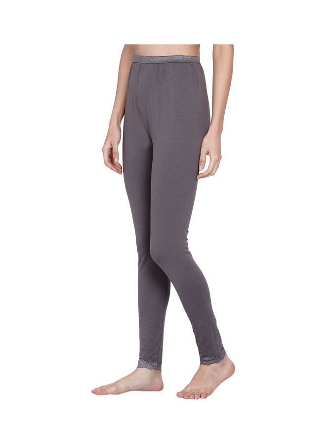 Miss London High Waist Ultra Soft Tummy Support Stretchy Leggings With Lace Grey - Image 4