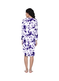 Miss London Loose Fit Knee Length Night Gown White/Blue  - Image 2