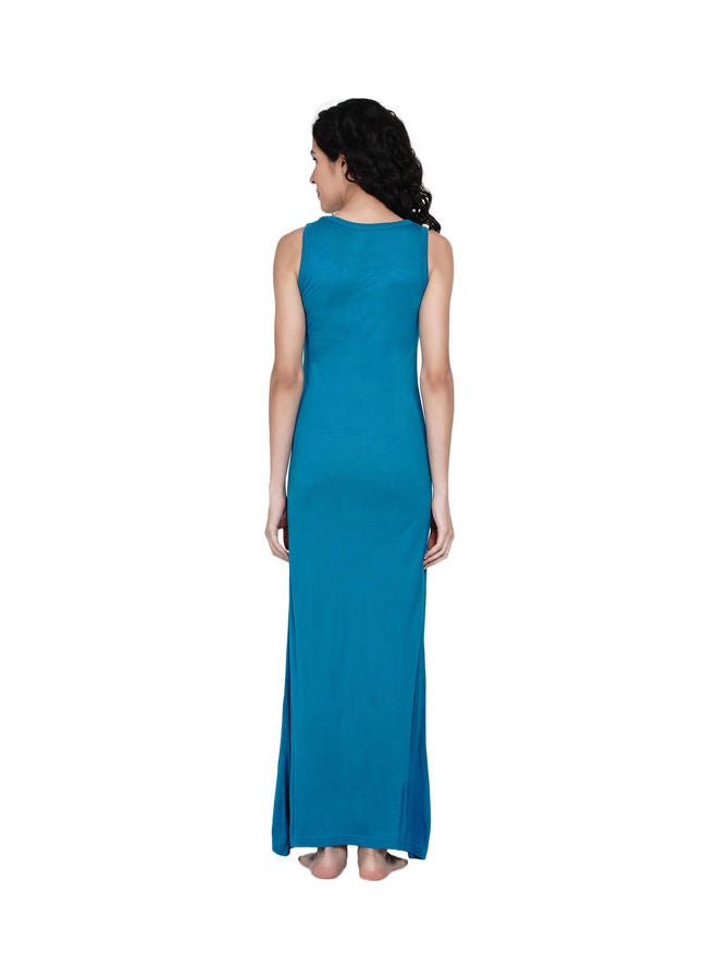 Miss London - Printed Super Soft Sleeveless Night Gown Blue - Image 1