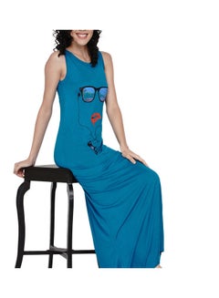 Miss London Printed Super Soft Sleeveless Night Gown Blue  - Image 4