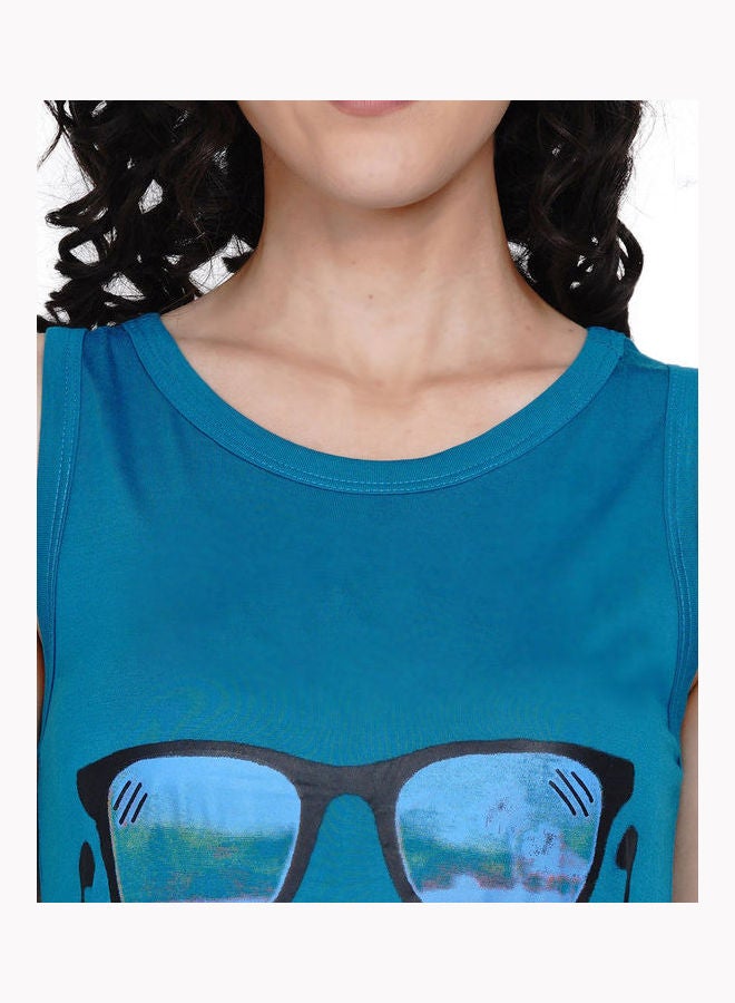 Miss London - Printed Super Soft Sleeveless Night Gown Blue - Image 1