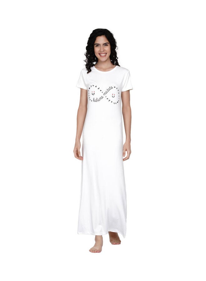 Miss London - Casual Full Length Half Sleeve Night Gown White - Image 1