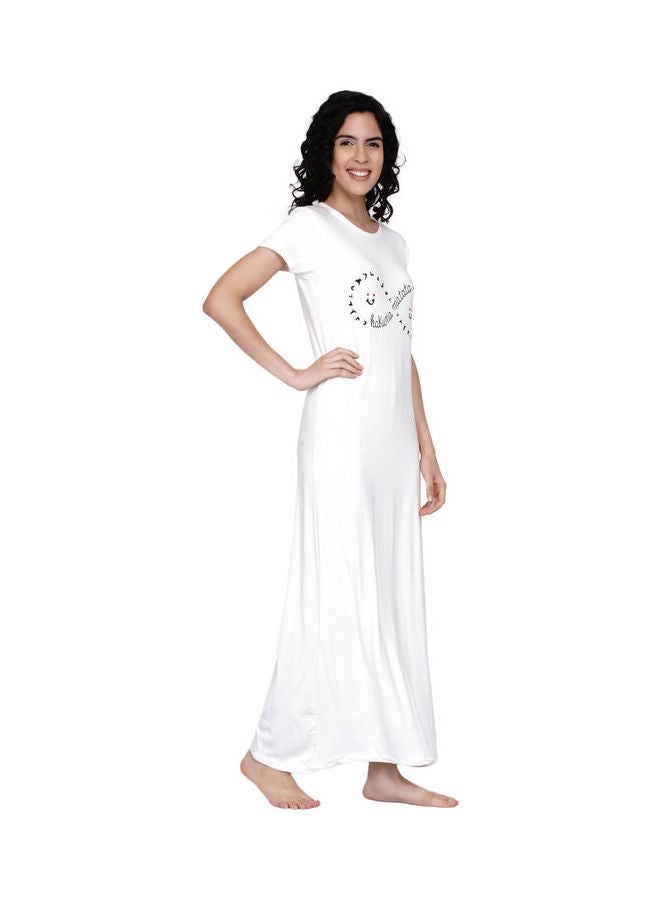 Miss London - Casual Full Length Half Sleeve Night Gown White - Image 1