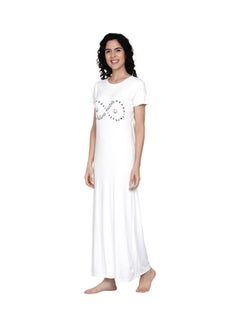 Miss London Casual Full Length Half Sleeve Night Gown White  - Image 4