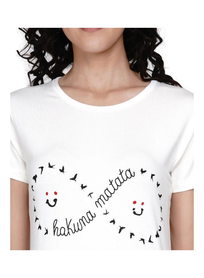 Miss London - Casual Full Length Half Sleeve Night Gown White - Image 1