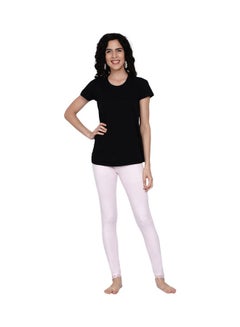 Miss London High Waist Ultra Soft Tummy Support Stretchy Leggings With Lace Baby Pink  - Image 3