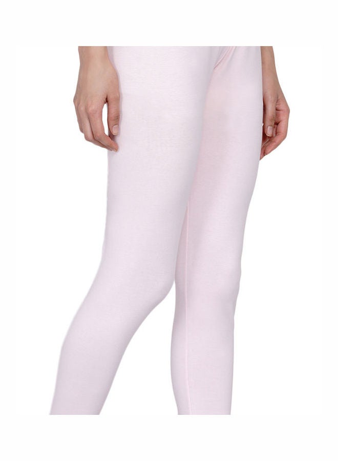 Miss London - High Waist Ultra Soft Tummy Support Stretchy Leggings With Lace Baby Pink - Image 1