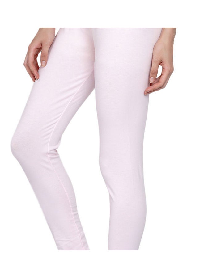 Miss London - High Waist Ultra Soft Tummy Support Stretchy Leggings With Lace Baby Pink - Image 1