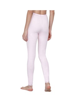 Miss London High Waist Ultra Soft Tummy Support Stretchy Leggings With Lace Baby Pink  - Image 2
